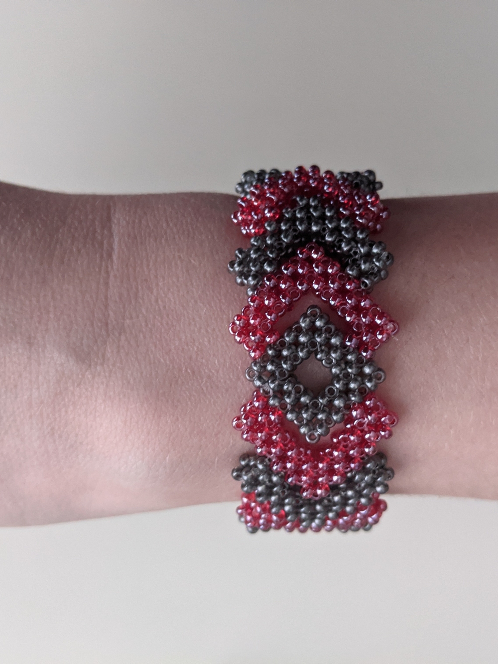 Handcrafted Pink and Gunmetal Beaded Bracelet - Women Jewelry